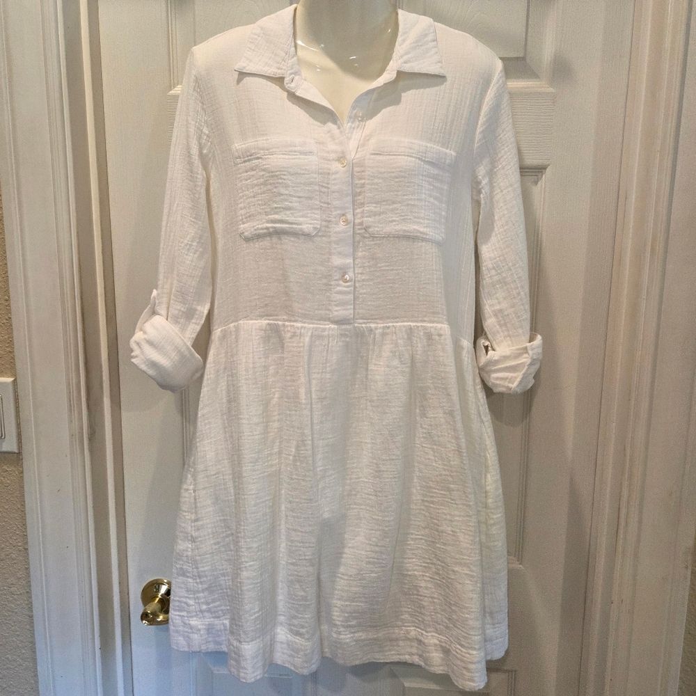 Vineyard Vines White Gauzy Drop Waist Shirt Dress, size 4